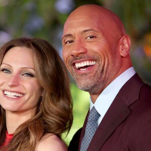 Lauren Hashian and Dwayne Johnson at premiere of Jumanji: Welcome To The Jungle