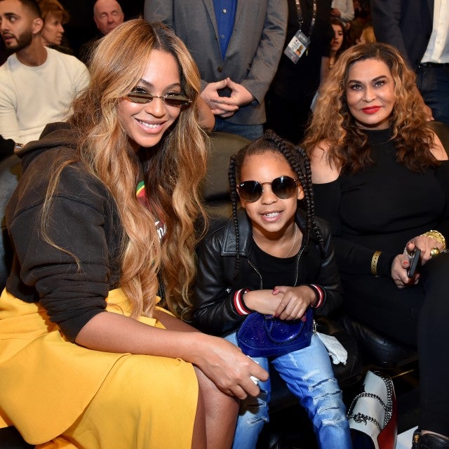 Beyonce, Blue Ivy Carter, and Tina Knowles at the 67th NBA All-Star Game