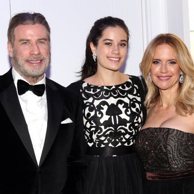 John Travolta and his wife Kelly Preston and daughter Ella Bleu Travolta (C) during the party in Honour of John Travolta's receipt of the Inaugural Variety Cinema Icon Award during the 71st annual Cannes Film Festival at Hotel du Cap-Eden-Roc on May 15, 2018 in Cap d'Antibes, France