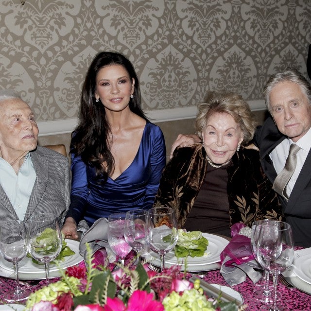 Kirk Douglas, Catherine Zeta-Jones, Anne Douglas, and Michael Douglas attend the Los Angeles Mission Legacy of Vision Gala at Four Seasons Hotel Los Angeles at Beverly Hills on November 9, 2017 in Los Angeles, California.