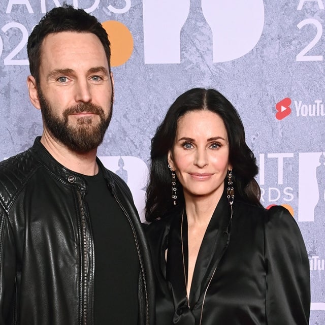 Johnny McDaid and Courteney Cox attend The BRIT Awards 2022 at The O2 Arena on February 08, 2022 in London, England. 