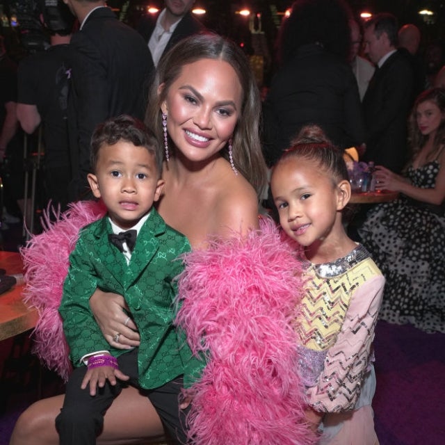 Chrissy Teigen with Miles and Luna