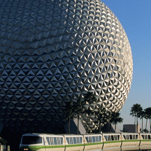 EPCOT's Spaceship Earth and the Monorail. 