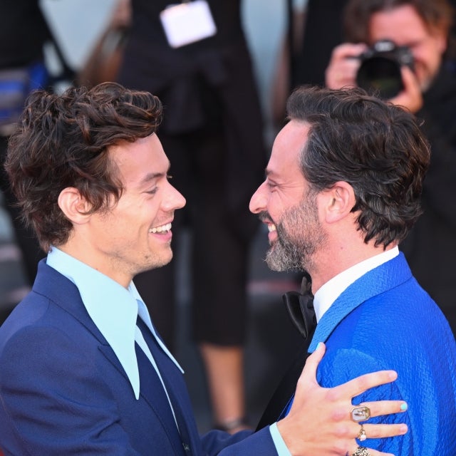 Harry Styles and Nick Kroll attend the "Don't Worry Darling" red carpet at the 79th Venice International Film Festival on September 05, 2022 in Venice, Italy.