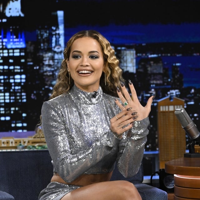Rita Ora showing off wedding ring