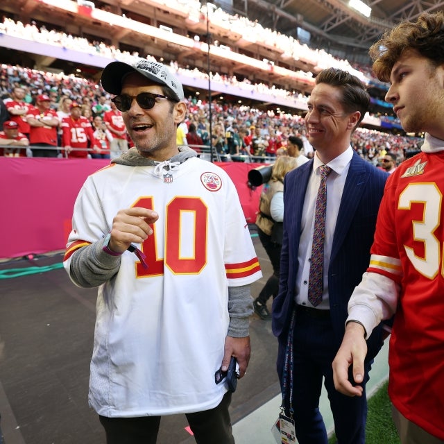 Paul Rudd and son at Super Bowl