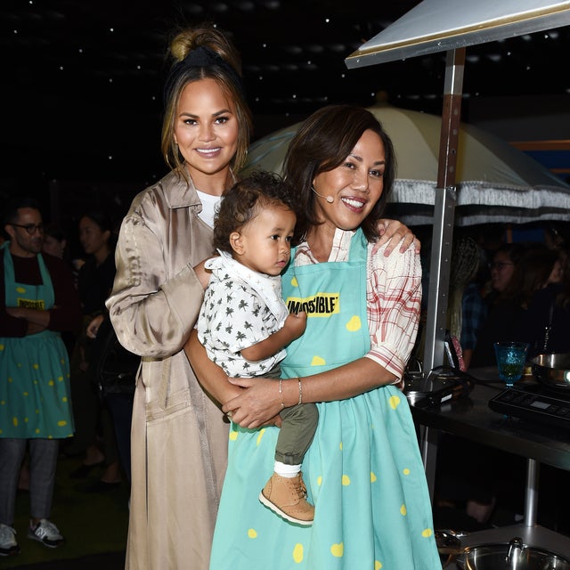 Chrissy Teigen, Miles Stephens and Vilailuck "Pepper Thai" Teigen attend the Impossible Foods Grocery Los Angeles Launch with "Pepper Thai" Teigen at Gelson's Westfield Century City on September 19, 2019 in Los Angeles, California.