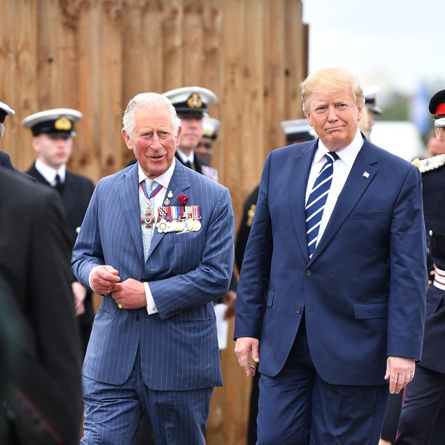 King Charles III and Donald Trump at D-Day memorial event on June 5, 2019.